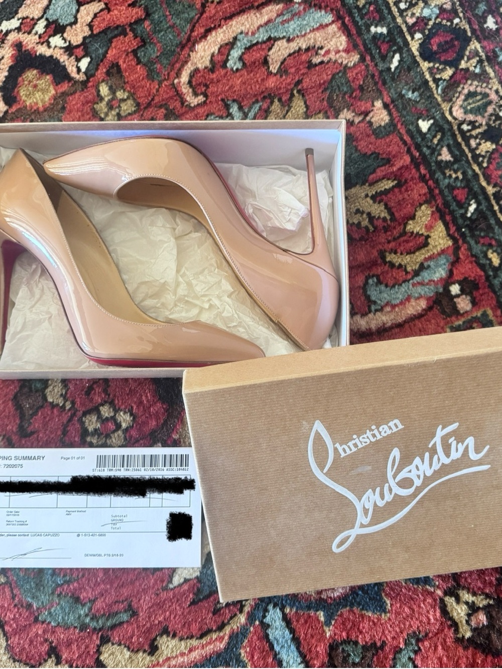 Christian Louboutin Patent Leather Stiletto Pumps in Nude Red Pointed Toe EU 39 - Picture 2 of 6